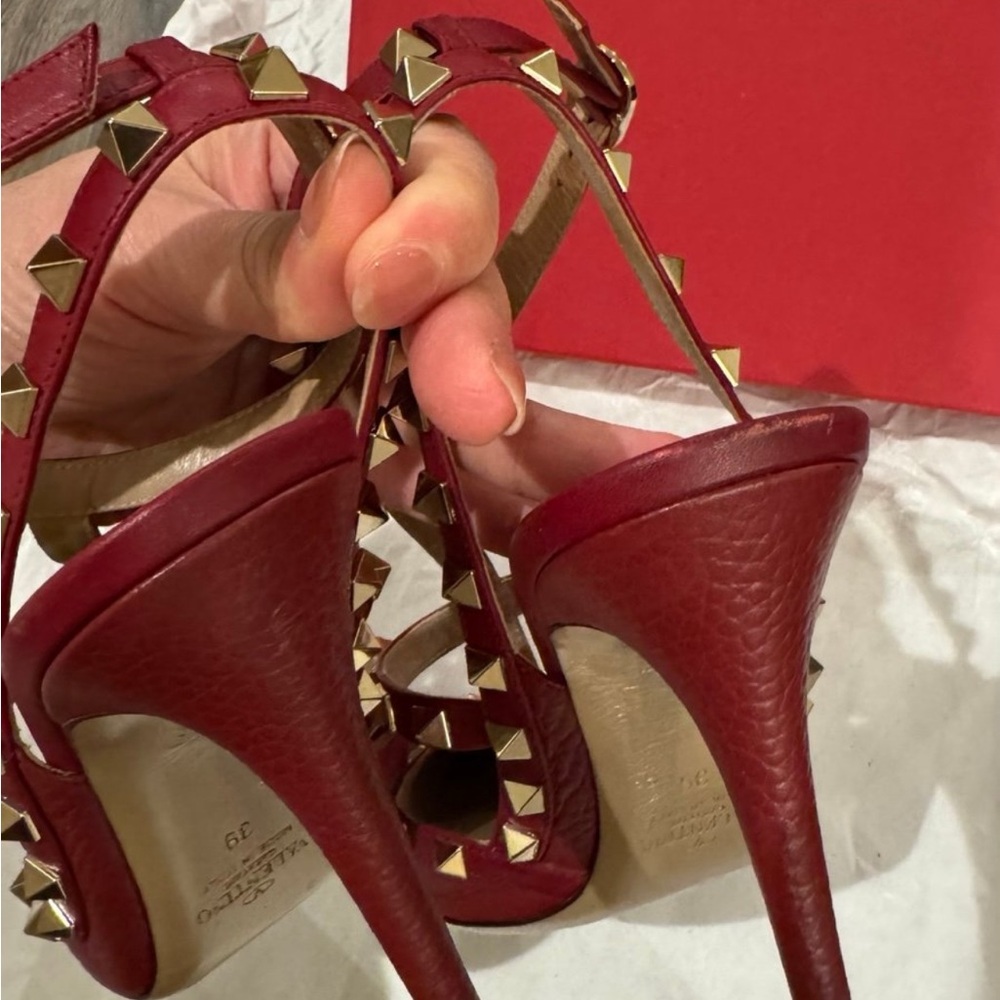 Valentino Red and Gold Studded Heels - Picture 3 of 9